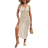 Pink Queen 2026 Crochet Cover Ups for Swimwear Women Halter Hollow Out Swimsuit Coverup Sexy Backless Bikini Beach Maxi Dress