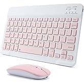 Rechargeable Bluetooth Keyboard and Mouse Combo for iPad, Ultra-Slim Portable Wireless Mouse Keyboard for iPad Pro Air Mini iPhone Samsung Tablet Cell Phone Android, iPadOS/iOS 13 and Above (Pink)