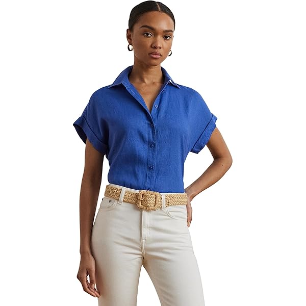 Amazon.com: Lauren Ralph Lauren Linen Dolman-Sleeve Shirt Navy LG