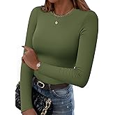 Zeagoo Women Long Sleeve T Shirts Crewneck Slim Fit Tops Going Out Fall Fashion Basic Tee