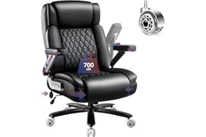 OFIKA 700LBS Large Heavy Duty Office Chair with 5D Flip Arms, Big and Tall Office Chair,High Back Computer Executive Desk Chair with Adjustable Lumbar Support,Dual Rubber Wheel(Black)
