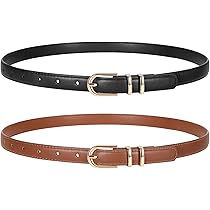 2 Pack Women Skinny Leather Belts for Jeans Pants Thin Faux