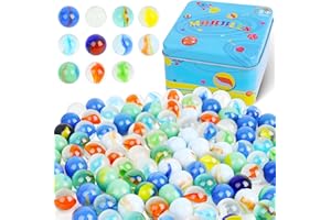 3 otters 110PCS Marbles in A Box，Glass Marbles Bulk 0.63inch Assorted Styles Fun Retro Toys for Kids Marble Games DIY Home Decoration