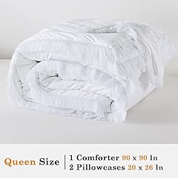 Andency White Comforter Set Queen, 3 Pieces Boho