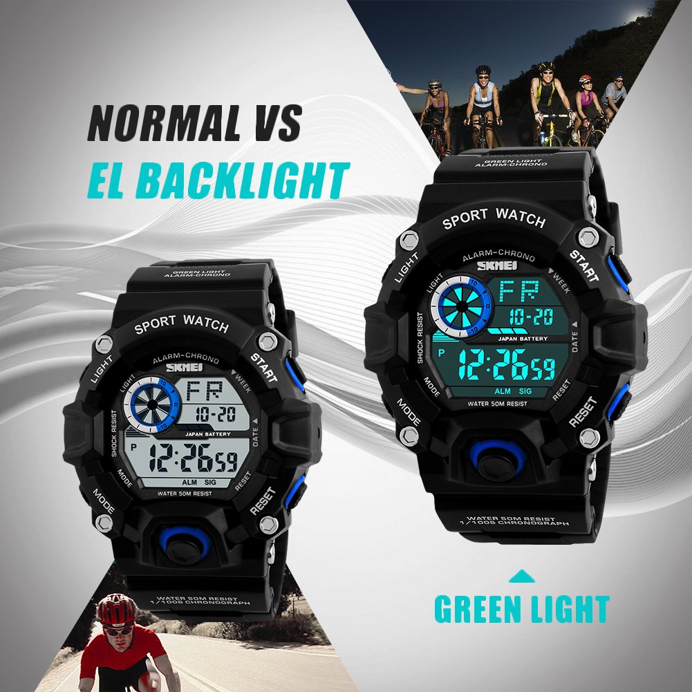 Digitale Herren Sportuhr, Outdoor 5 Bar wasserdicht Laufen militärische LED Uhren, große Anzeige Armbanduhr mit Wecker für Herren von ZAWTR