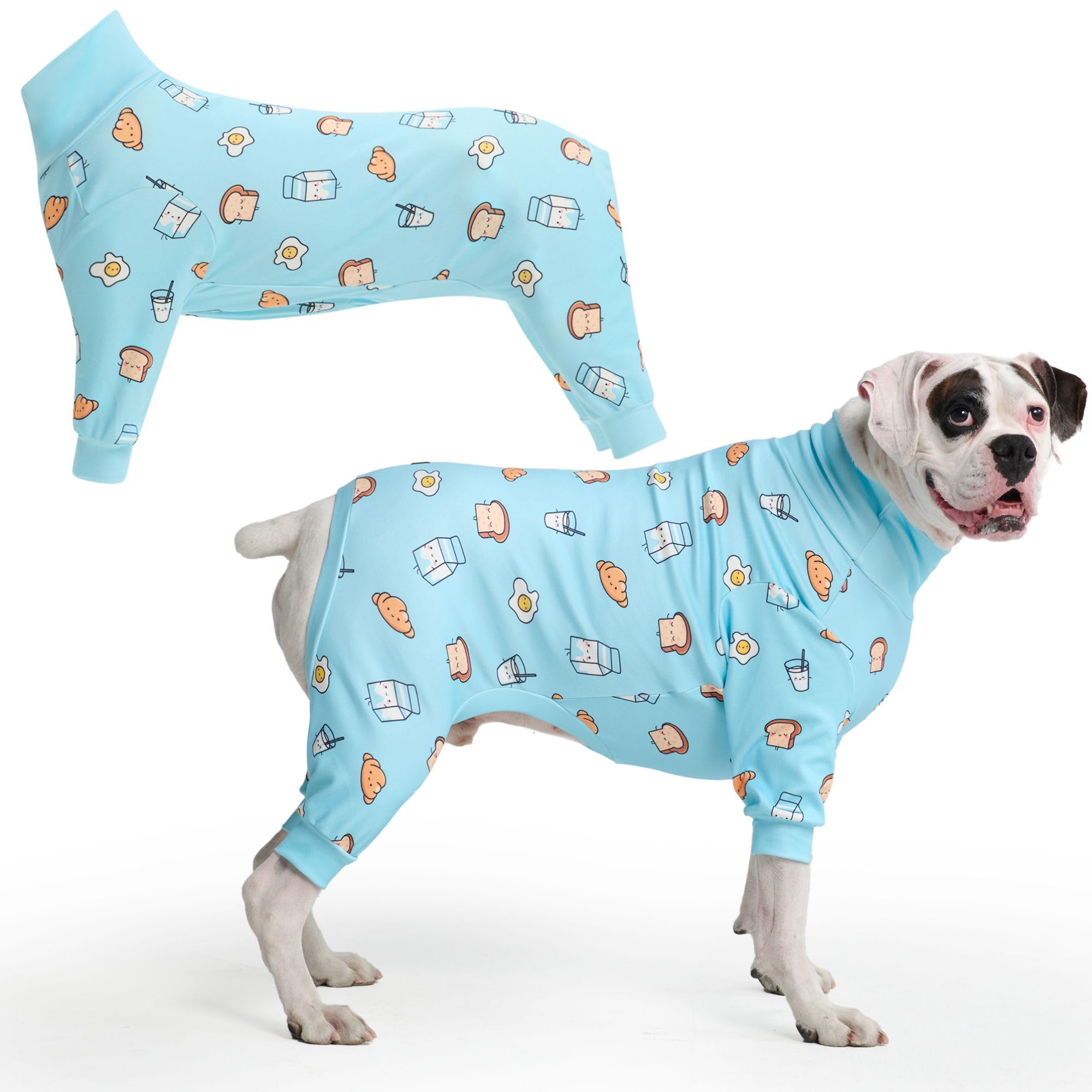 Photo 1 of Spark Paws Dog Pajama, Dog Recovery Suit Male, Onesie, Ultra-Soft and 4-Way Stretch, for Small Medium and Large Breeds - Breakfast Blue - 3XL