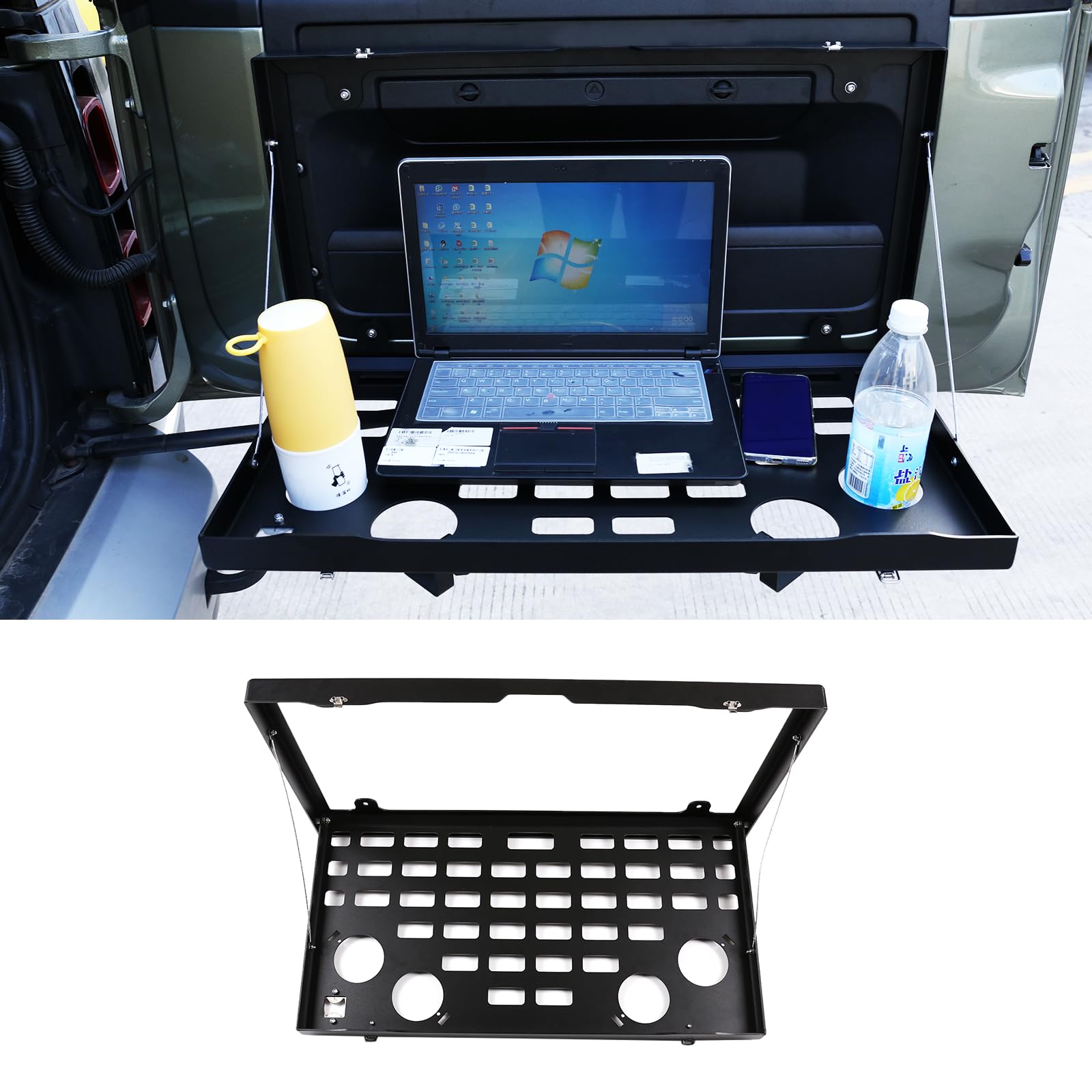 Photo 1 of Tailgate Table Rear Door Offroad Camping Desk Storage Rack Shelf Compatible with Land Rover Defender 110 2020-2023, Tailgate Table Metal Storage Rack Foldable Cargo Shelf