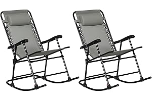 Outsunny 2pc Patio Foldable Rocking Chair Set w/Breathable Mesh Seat & Backrest, Padded Headrest for Park, Backyard, Garden, 