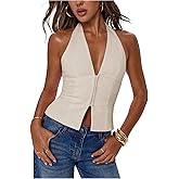 SOLY HUX Women's Halter Tops Sexy Deep V Neck Sleeveless Backless Split Y2k Going Out Tank Top