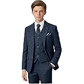 Tweed Boys Suit Herringbone 6pcs Suits for Boy Slim Fit Tuxedo Formal Jacket Wedding Shirt Blazer Vest Pants Set with Tie