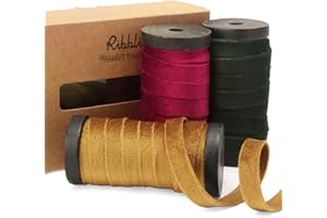 Ribbli Burgundy Gold Moss Velvet Ribbon 3 Rolls Double Faced 3/8 Inch 18-Yard with Wooden Spool Use for Christmas Tree Ornaments Gift Wrapping Wreath Decoration Wedding Boutonnieres