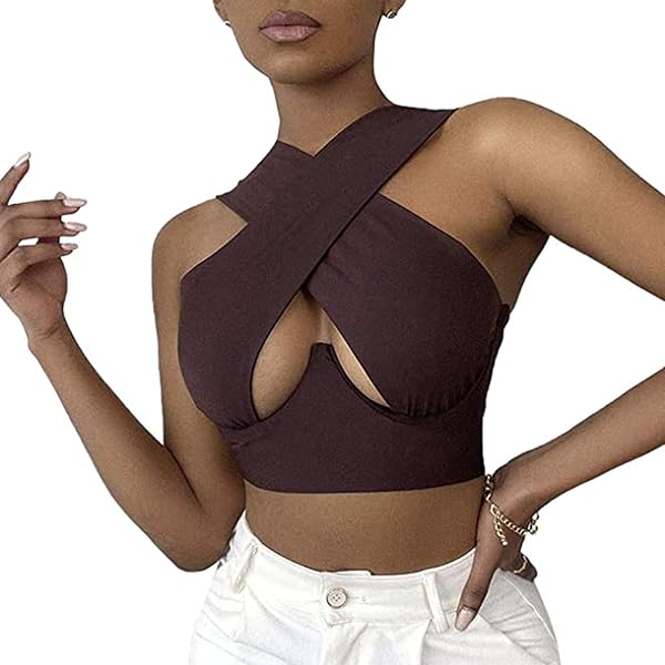 Sexy Women's Cut Out Crisscross Wrap Crop Top Halter Solid Vest
