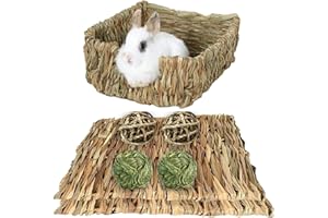 Hamiledyi Rabbit Grass Bed Natural Handmade Hay Mat Chew Balls for Rabbit Gerbil Chinchilla Guinea Pig Ferret Other Small Animals(7 Pcs)