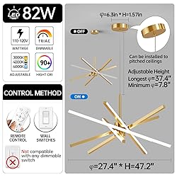 Modern Sputnik Chandelier Ceiling 82W LED Gold