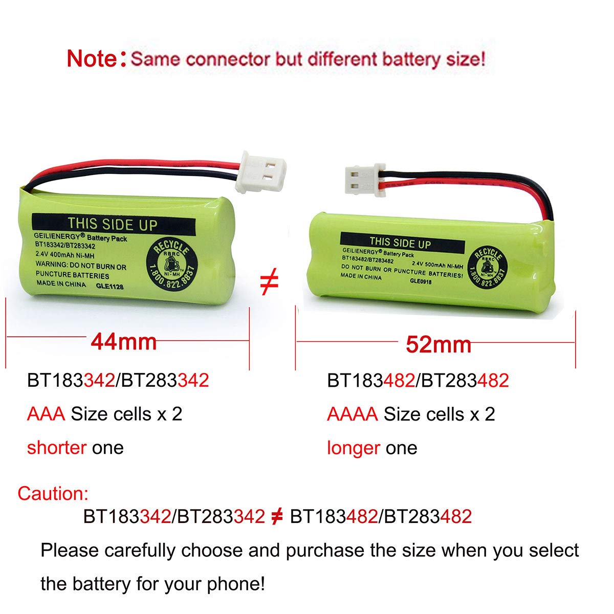 GEILIENERGY BT162342 BT262342 Battery Compatible with BT183342 BT283342 BT166342 BT266342 Vtech CS6114 CS6419 CS6719 with AT&T EL52300 CL80112 CS6719-2 Cordless Handsets (Pack of 4)