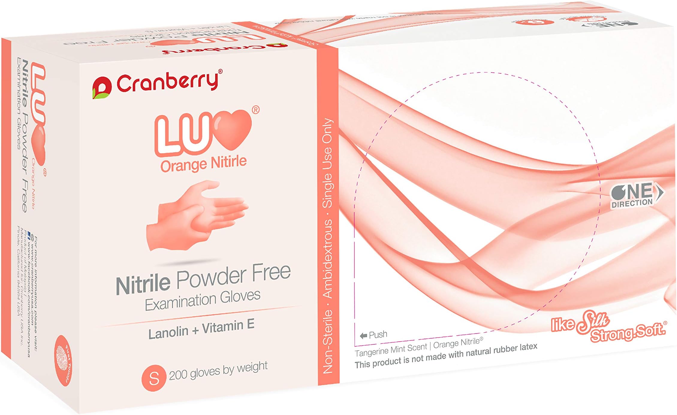 Cranberry USA CR3336case LUV Powder Free Exam Gloves, Small, Nitrile, Beaded-Cuff, Orange (Pack of 2000)