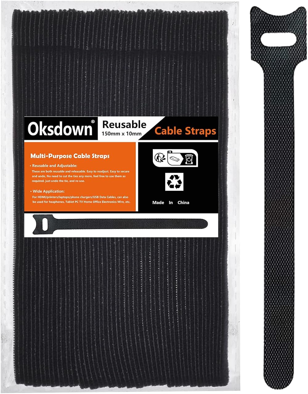Oksdown Cable Tie Reusable Black 50 Pack Adjustable Releasable 150mm