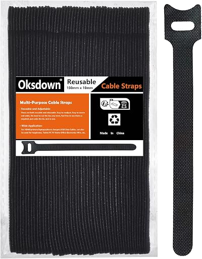Oksdown Cable Tie Reusable Black 50 Pack Adjustable Releasable 150mm