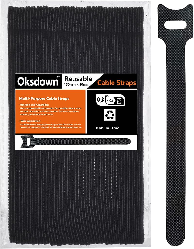 Oksdown Cable Tie Reusable Black 50 Pack Adjustable Releasable 150mm