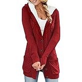 Sidefeel Women's Cardigan Sweaters Hooded Fleece Lined Button Down Front Jackets Winter Coat with Pockets