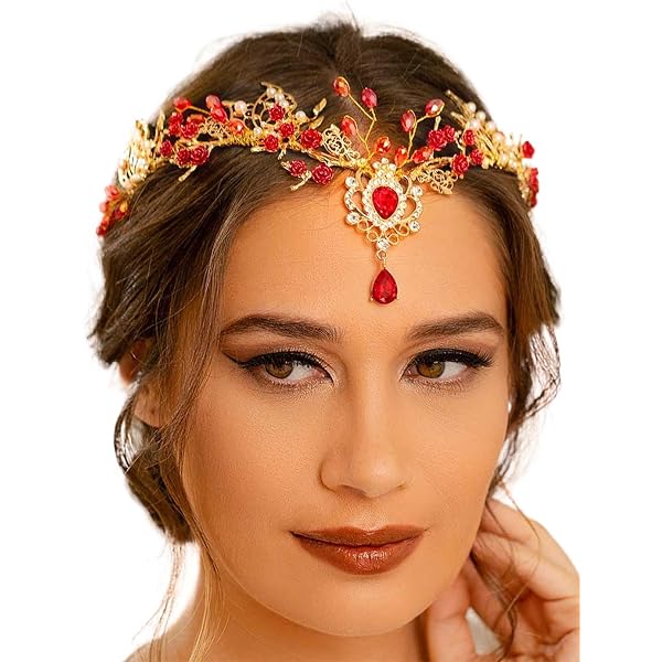 Red Fairy Headband Rhinestone Elf Headpiece for Women Renaissance Costume Amazon.com: MOSTORY Red Flower Crown Headband - Rose Fairy  main image 4