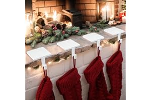 Joyyy Christmas Stocking Holders for Mantle Set of 4 Heavy-Duty Cast Iron Xmas Stocking Hangers Hooks for Mantel with Protective Pad for Fireplace Home Shelf (White)