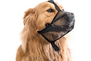 HERRYPIGGY Dog Muzzle with Breathable Mesh for Small Medium Large Breeds - Allows Panting and Drinking, Won't Rub Nose(L,Black)