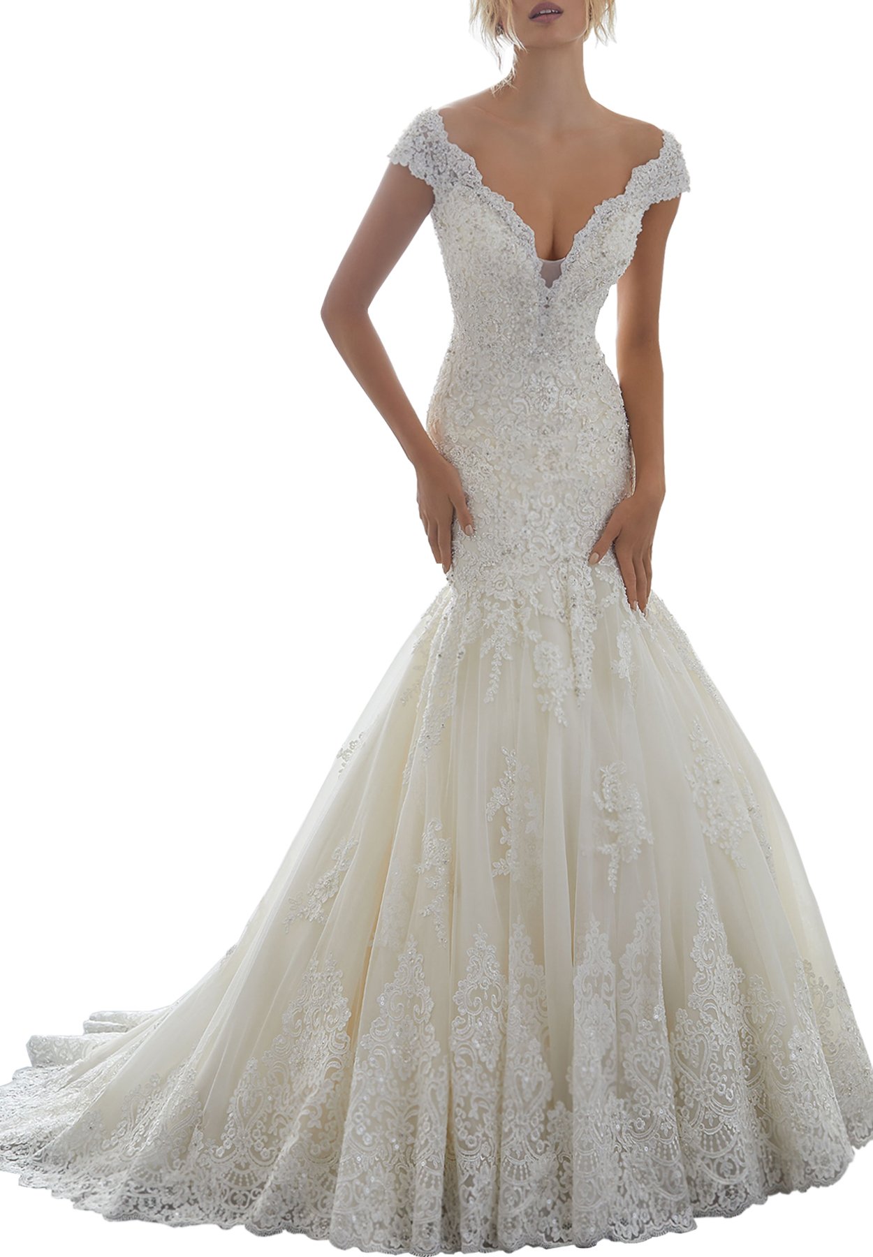 Women's Lace Mermaid Wedding Dresses for Bride Sexy Sweetheart Bridal Gown
