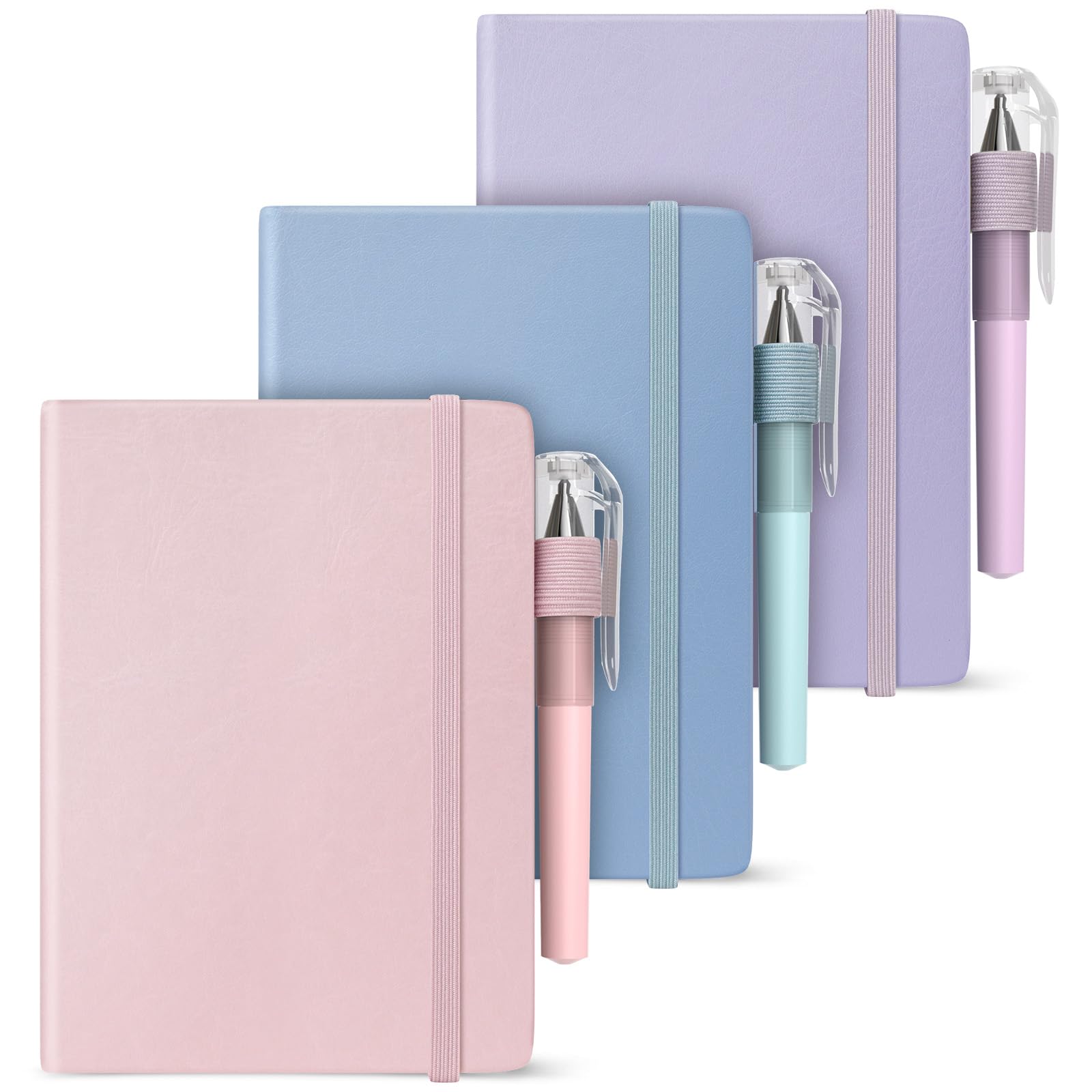 Smarpau Pocket Notebook 3 Pack - A6 Mini Notebooks with 100gsm Thick Lined Paper, 120 Pages Small Leather College Ruled Journals for Women Writing School Office - Pink Purple Blue