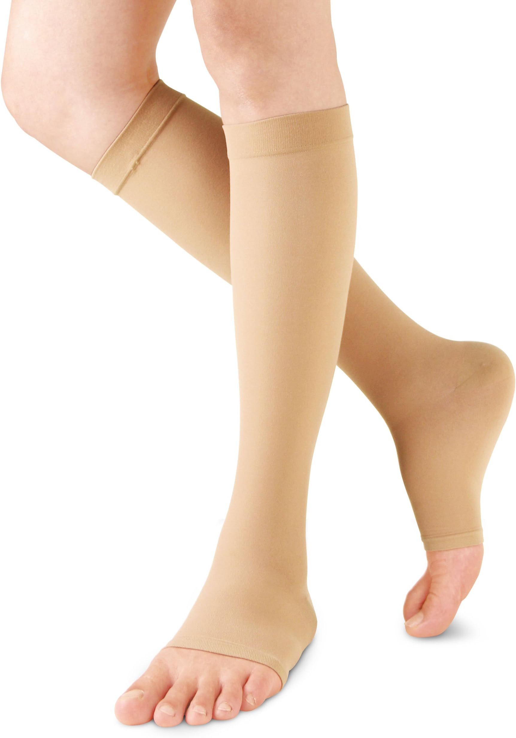 AZMED Maternity Socks, 15-20 mmHg Graduated Compression Stockings, Knee-High and Open-Toe, Nude