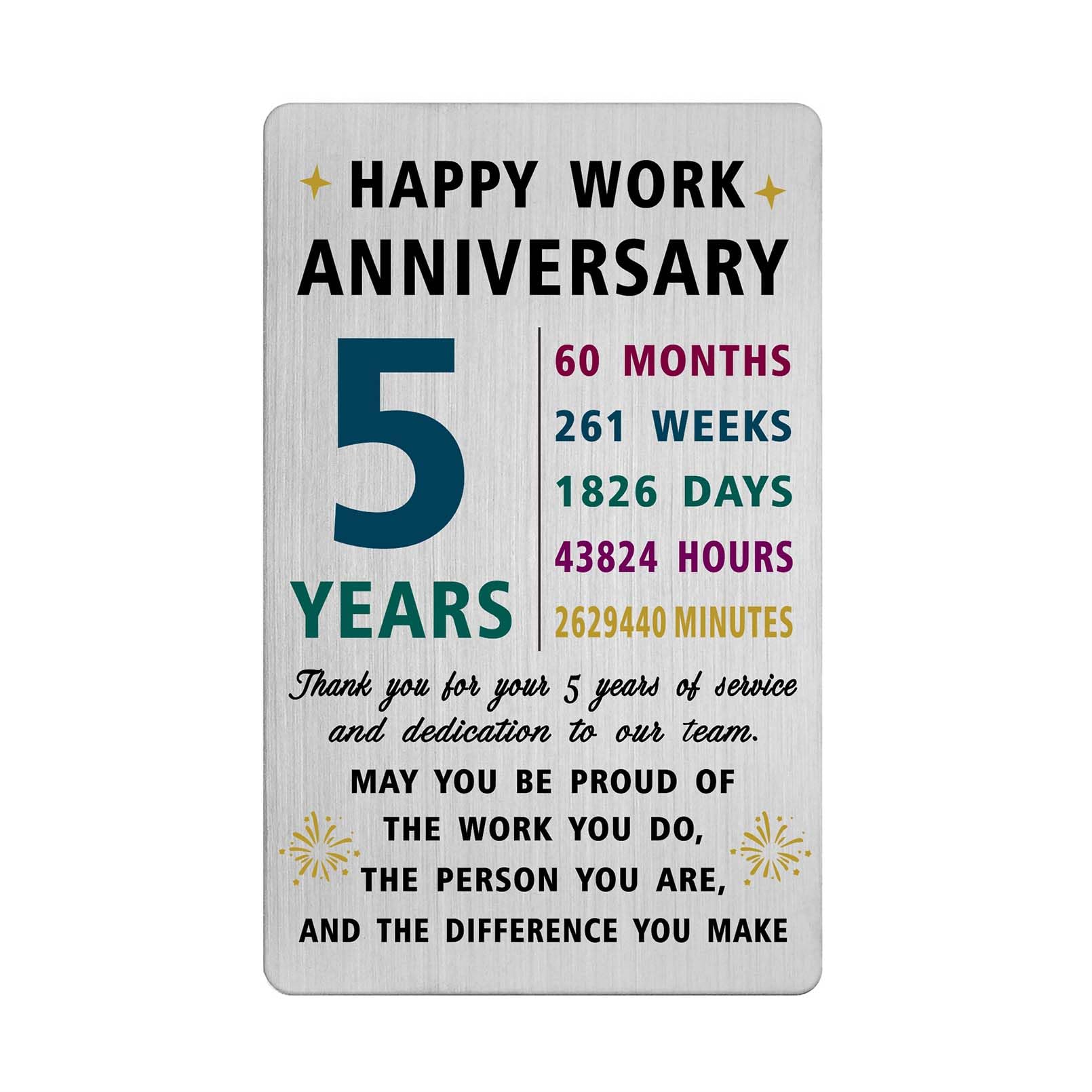 Richesele 5 Year Work Service Card- 5 Years Work Anniversary Engraved Card - 5 Years 5th Work Anniversary Decorations - Thank You for 5 Year Service