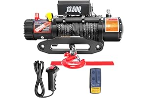 CXRCY 12V Electric Winch,13500LBS Load Capacity Synthetic Rope Towing Winches for Jeep Truck SUV,with Wired Handle and Wireless Remote