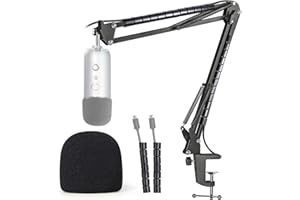 YOUSHARES Blue Yeti Boom Arm with Pop Filter - Adjustable Blue Yeti Mic Stand with Cable Sleeve Compatible with Blue Yeti, Ye