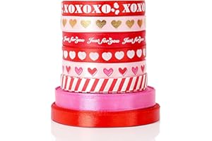 CNVOILA 110yd Valentines Ribbon, Valentines Day Decor, Valentine Ribbon for Gift Wrapping, Red Ribbon Valentines, Heart Ribbons Craft Satin Valentines Day Gifts DIY Crafts -3/8IN*110YD