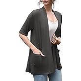 HIYIYEZI Women's Short Sleeve Open Front Cardigan Casual Loose Lightweight Cardigans with Pockets