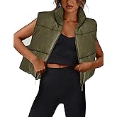 Athlisan Womens Cropped Puffer Vest Zip Up Stand Collar Sleeveless Padded Crop Vests