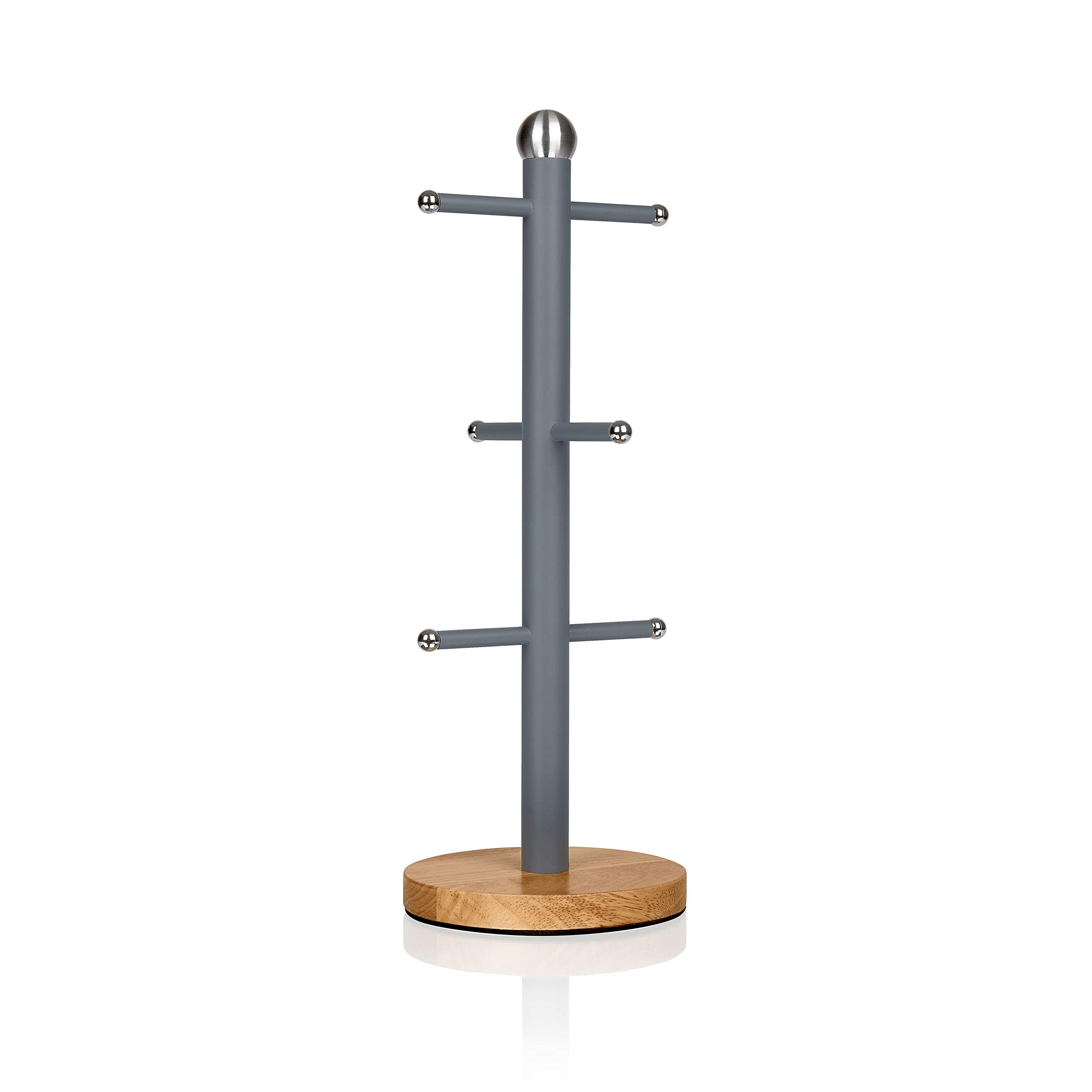 Swan SWKA17510GRYN Nordic Scandi Mug Tree with Non-slip Bamboo Base, Slate Grey, Steel