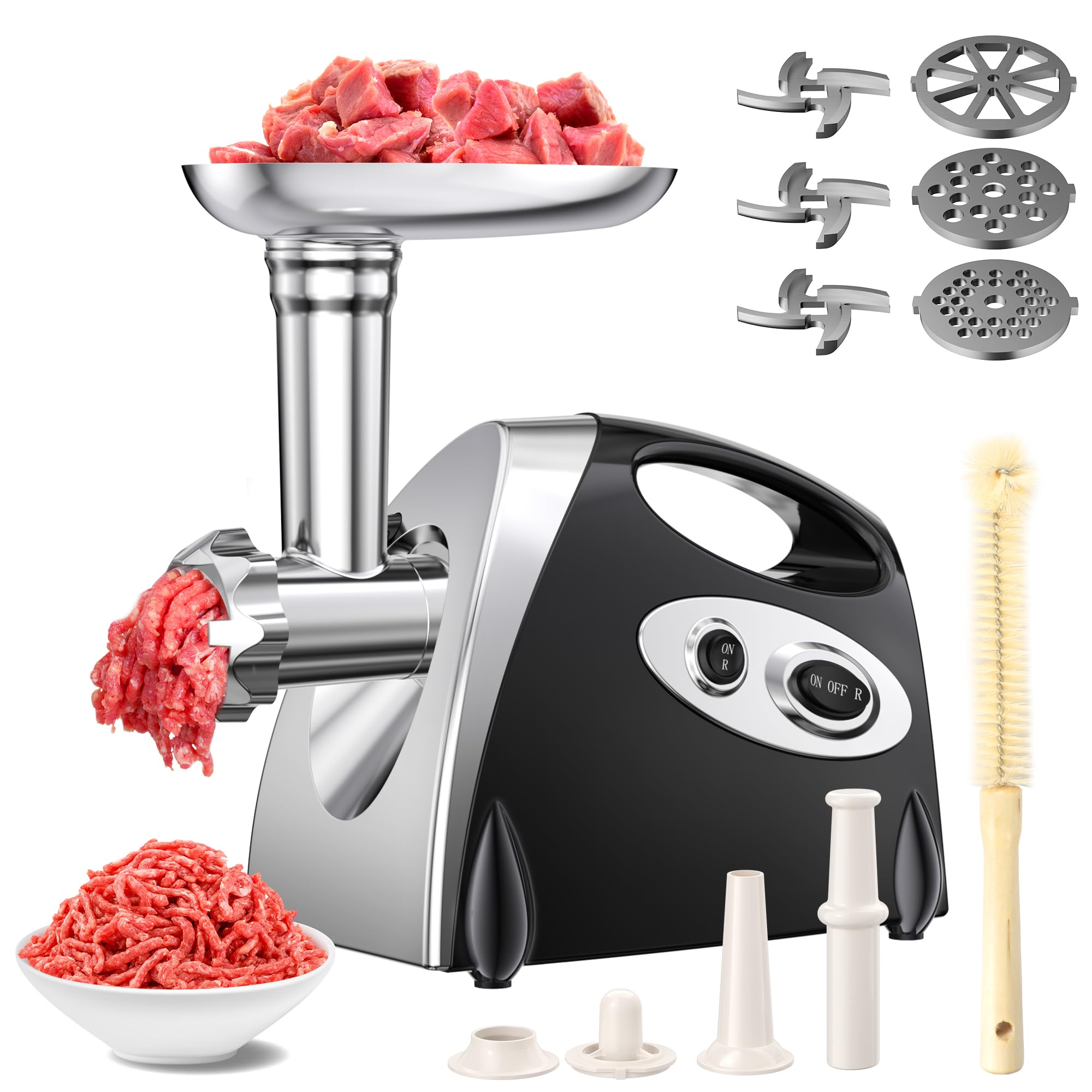 Photo 1 of Electric Meat Grinder, 2500W Max Meat Grinder with Stainless Steel 3 Blades and 3 Grinder Plates, Sausage Stuffer Tube & Kubbe Kit, Heavy Duty Meat Grinder for Home Kitchen & Commercial Using