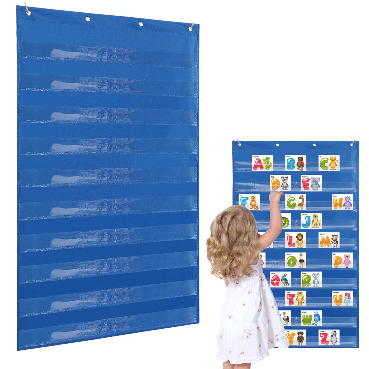 Operitacx Transparent Pocket Chart Hanging Storage Bag for Classroom and Home Teaching Organizer with Clear Pockets 43.31X27.56In 2-Pack Hanging Pocket Chart for Educational Supplies