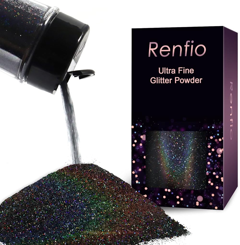 Renfio Holographic Ultra Fine Glitter Powder Black 60g Resin Epoxy Chips