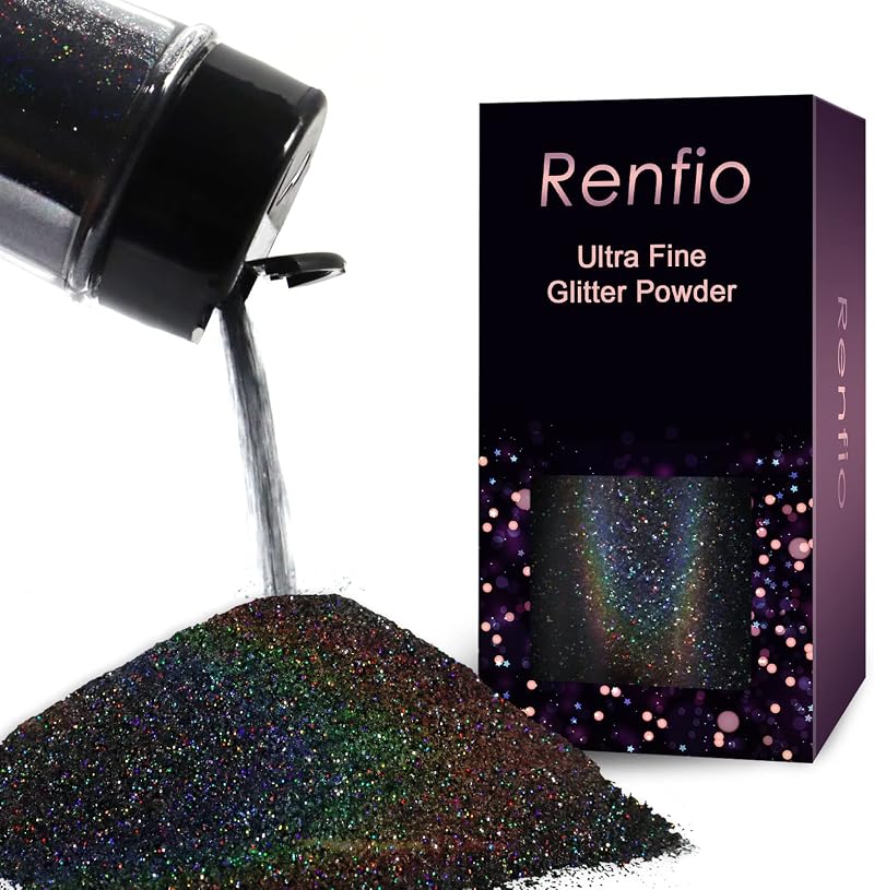 Renfio Holographic Ultra Fine Glitter Powder Black 60g Resin Epoxy Chips