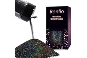 Renfio Holographic Ultra Fine Glitter Powder Metallic Resin Glitter 2.11 Oz (60g) PET Flakes Crafts Sequins 1/128" 0.008" 0.2mm Epoxy Chips Flakes for Tumblers Slime Olympic Decorations - Laser Black