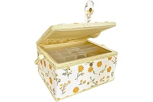 COMFECTO Empty Sewing Basket with Removable Tray for Sewing Supplies, Large Wooden Box Only Organizer for Beginners Professionals, Marigold