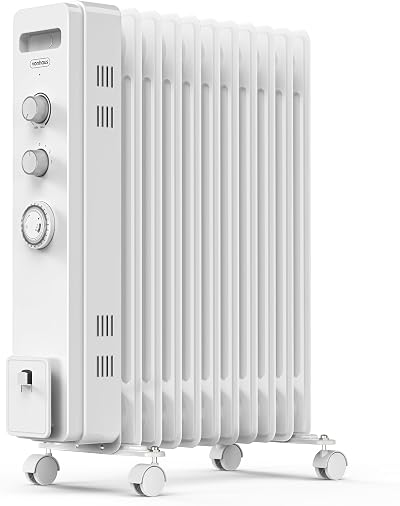 VonHaus Oil Filled Radiator 11 Fin 2500W with 24h Timer 360° Wheels
