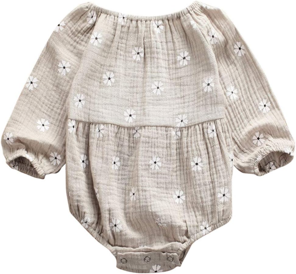 Infant Baby Girls Long Sleeve Romper Cotton Linen Bodysuit Ruffled Jumpsuit Newborn Autumn Outfit Clothes