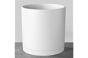 FaithLand 12-Inch Large Modern Cylinder Planter, Thick-Walled Plastic Plant Pot with Drainage Holes and Detachable Saucer, Matte White, Ideal for Indoor & Outdoor Plants Flowers
