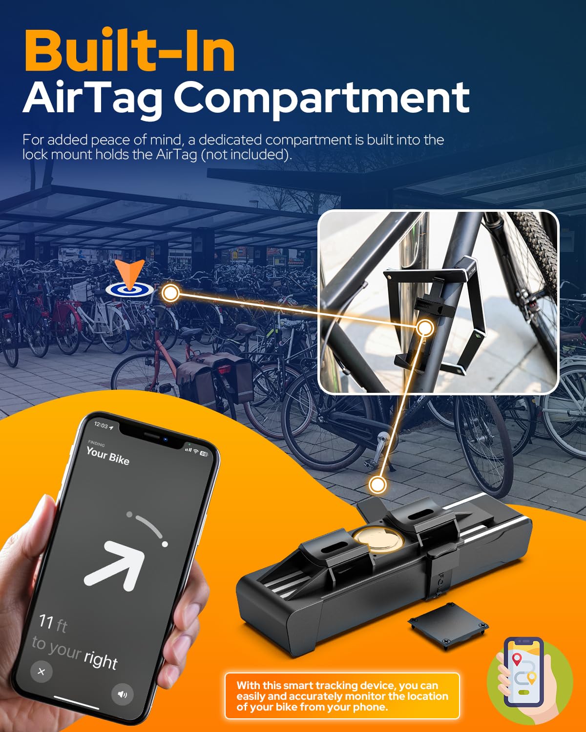 VICTGOAL Fahrradschloss Faltschloss mit Halterung für AirTag, 90cm Lang 3