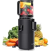 URVIBY Juicer Machines, 5.3" Large Feed Chute Cold Press Juicer with Double Press Technology, 400W Motor, High Juice Yield, Easy to Clean, Masticating Juicer for Whole Vegetables & Fruits, Black
