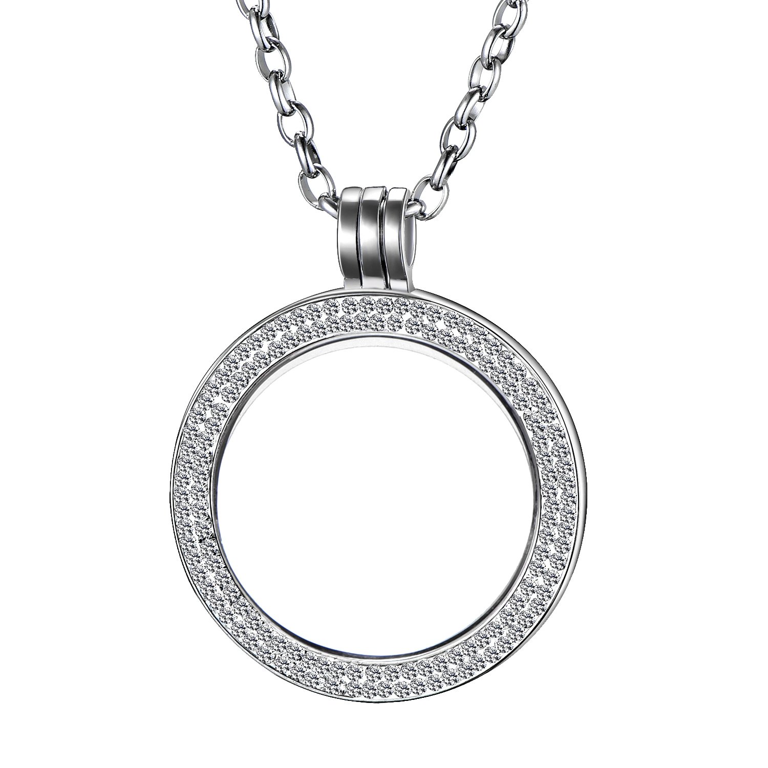 Morella Ladies' Necklace 70 cm Stainless Steel with Jewelry Coin Zirconia Coin Pendant 33 mm Silver