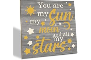 SUSZDOU Nursery Decor, Wood Plaque Table Art Sign 6.2 * 6.2inch, Sun Moon Stars Decoration for Shelf, Tabletop Decor, Nursery Room Decor, Girl Room Decor, Boy Room Decor, You are My Sun Moon and All My Stars